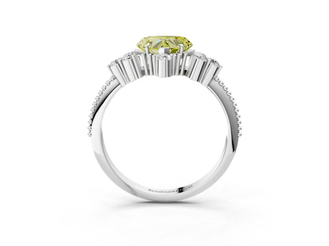 White gold Fancy Yellow Heart Cut Brilliant Diamond with Cluster Setting on a Beaded Band and Four-Prong Setting_3