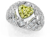 White gold Fancy Yellow Heart Cut Brilliant Halo Pave Diamond Milgrain Ring_1