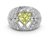 White gold Fancy Yellow Heart Cut Brilliant Halo Pave Diamond Milgrain Ring