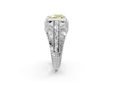 White gold Fancy Yellow Heart Cut Brilliant Milgrain Filigree Diamond Ring with Square Prong Setting_2