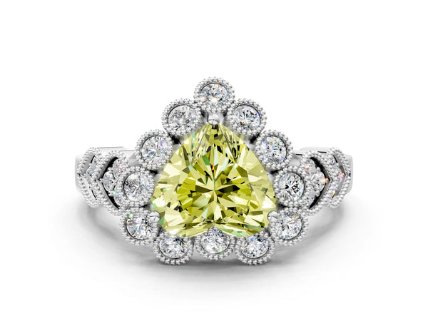 Platinum Fancy Yellow Heart Cut Brilliant Milgrain Pave Heart Band Solitaire Ring