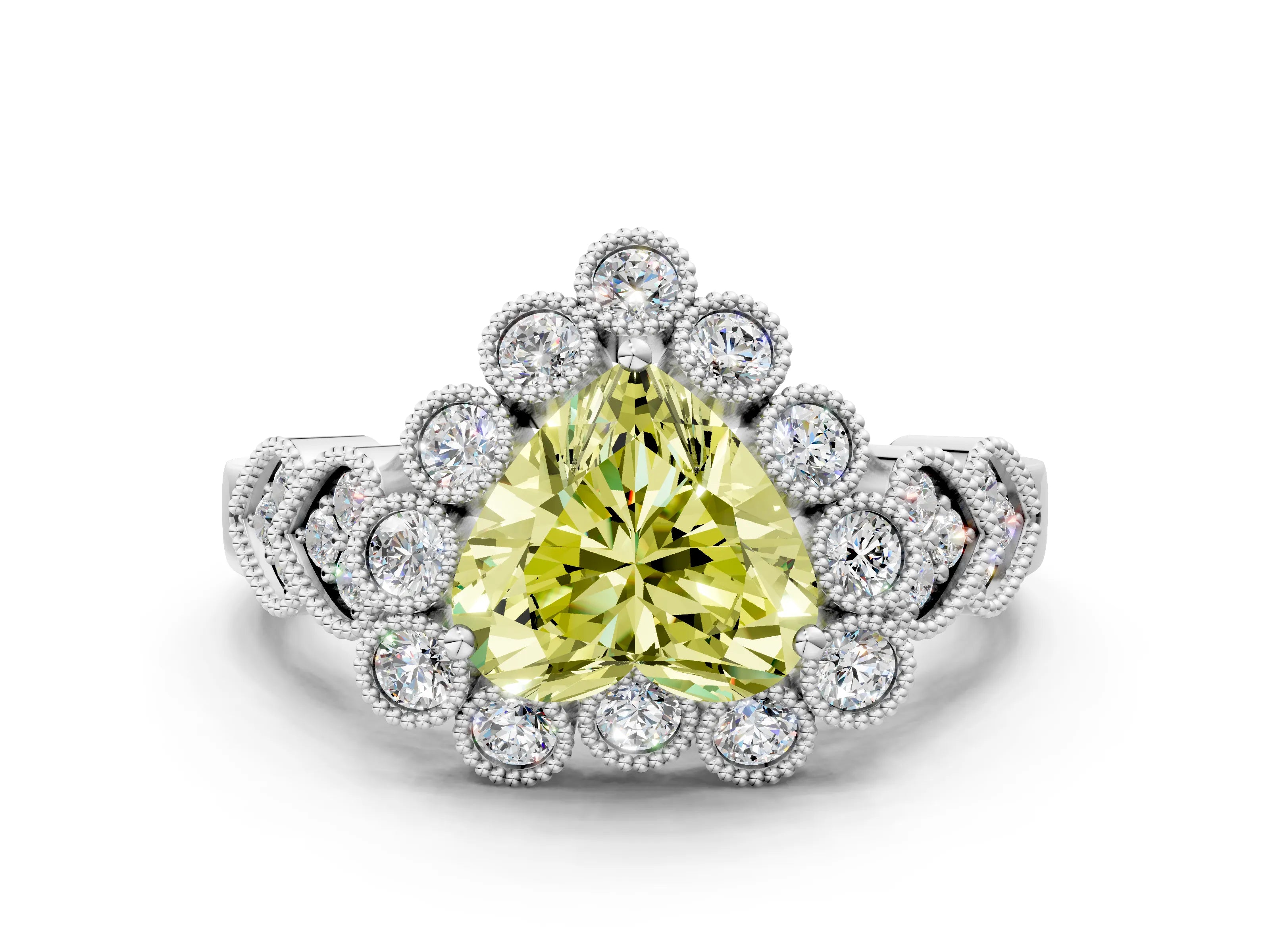 White gold Fancy Yellow Heart Cut Brilliant Milgrain Pave Heart Band Solitaire Ring_12