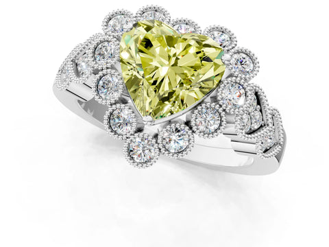 White gold Fancy Yellow Heart Cut Brilliant Milgrain Pave Heart Band Solitaire Ring_13