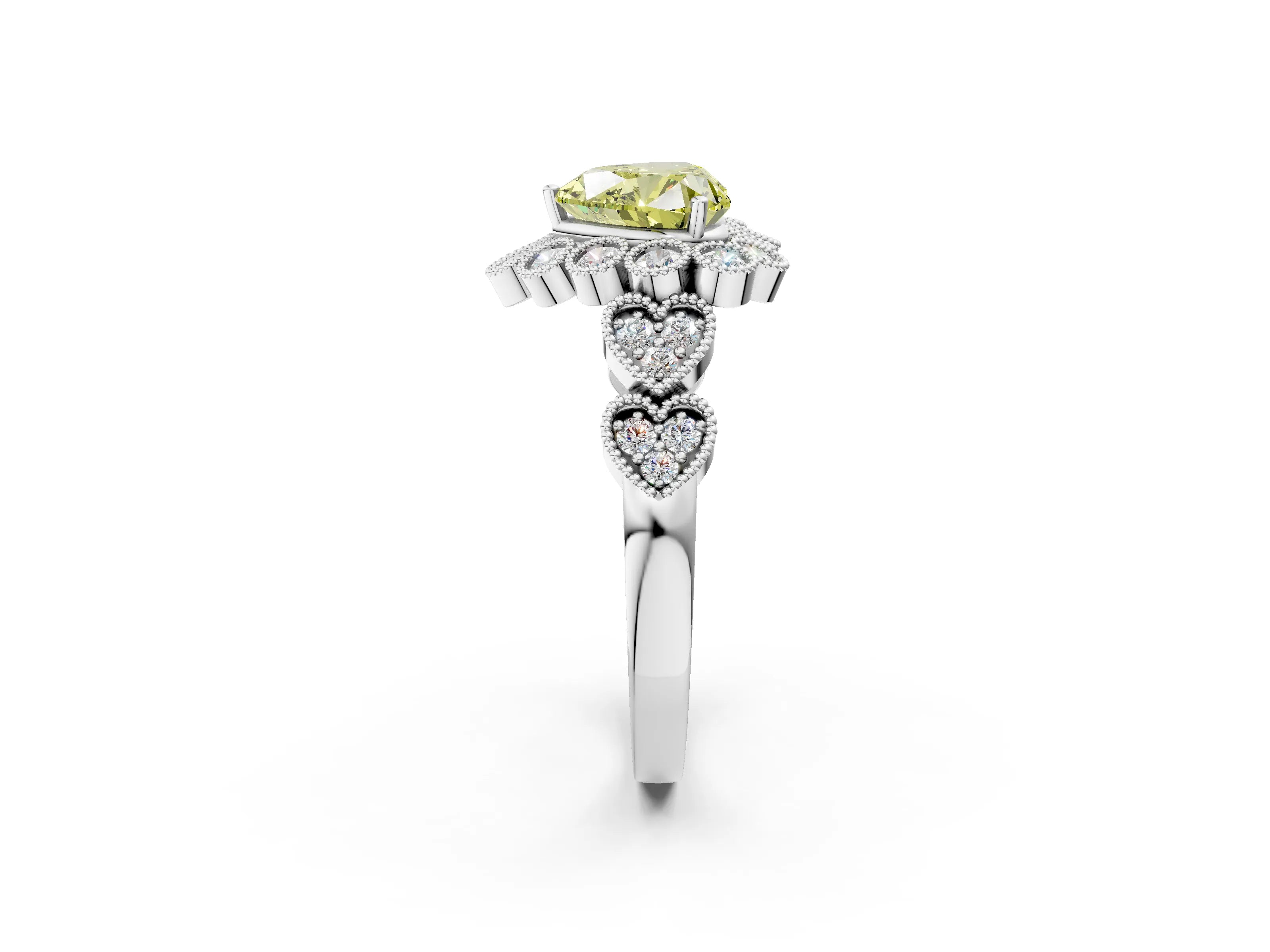 White gold Fancy Yellow Heart Cut Brilliant Milgrain Pave Heart Band Solitaire Ring_14