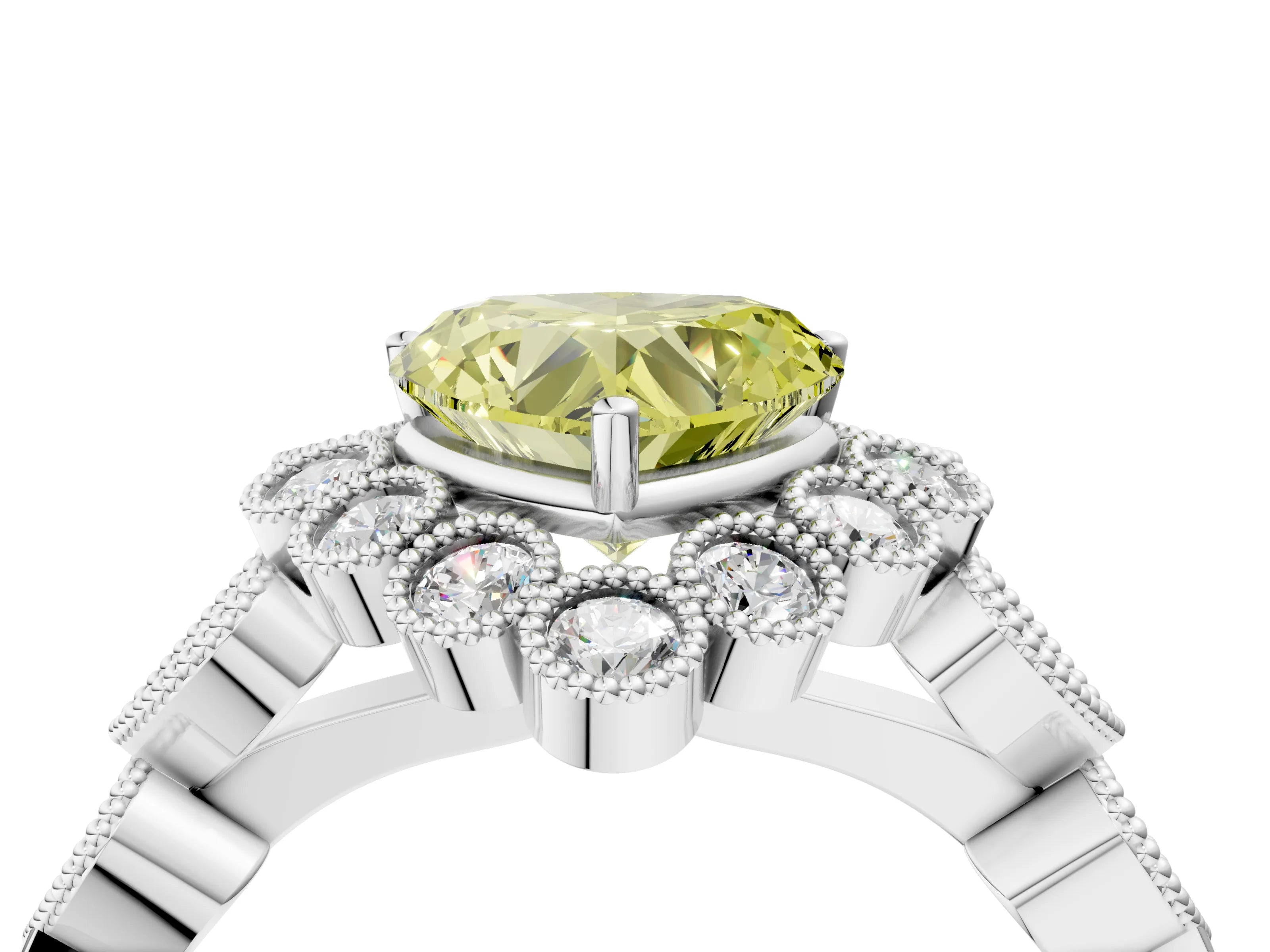 White gold Fancy Yellow Heart Cut Brilliant Milgrain Pave Heart Band Solitaire Ring_16