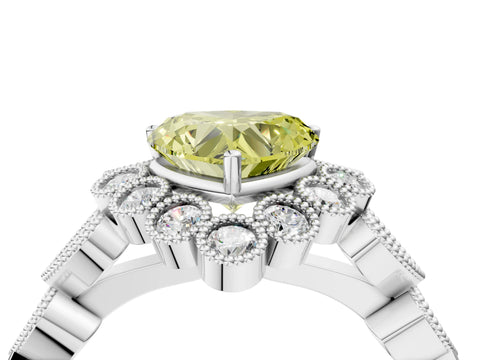 White gold Fancy Yellow Heart Cut Brilliant Milgrain Pave Heart Band Solitaire Ring_16