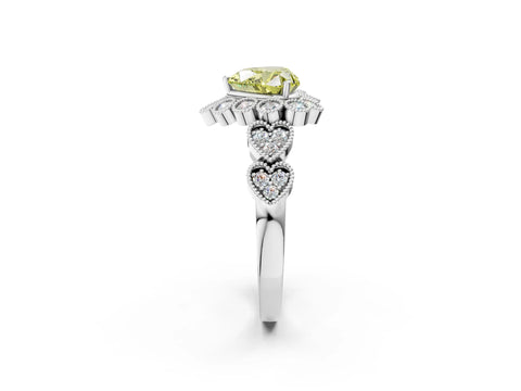 White gold Fancy Yellow Heart Cut Brilliant Milgrain Pave Heart Band Solitaire Ring_2
