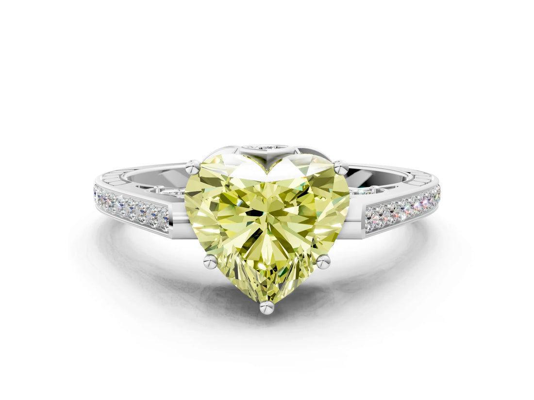White gold Fancy Yellow Heart  Cut Cathedral Pave Diamond Engagement Ring with Six-Prong Setting_32
