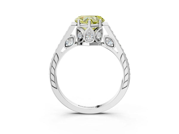 Sterling Silver Heart-Shaped Cathedral Engagement Ring Setting for Fancy Yellow Center with Pave Shoulders