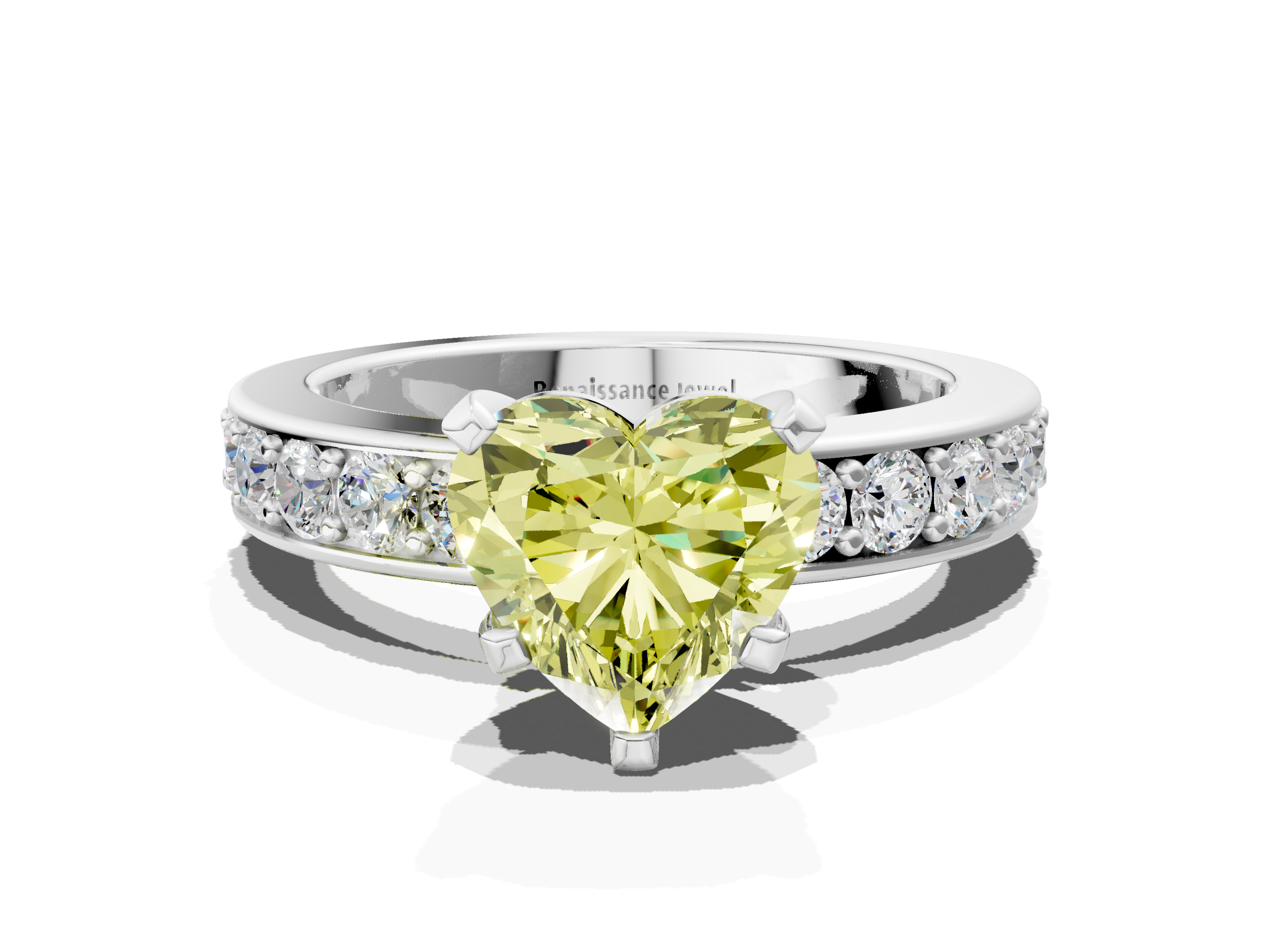 White gold Fancy Yellow Heart  Cut Channel Set Diamond Engagement Ring with Four-Prong Setting_257