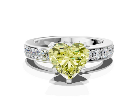 White gold Fancy Yellow Heart  Cut Channel Set Diamond Engagement Ring with Four-Prong Setting_257