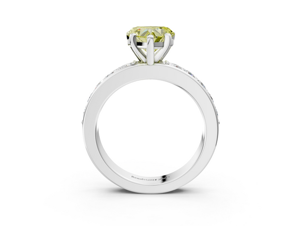 White gold Fancy Yellow Heart  Cut Channel Set Diamond Engagement Ring with Four-Prong Setting