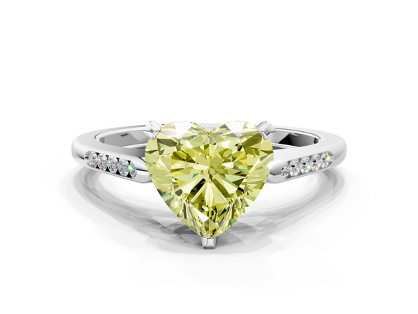 Platinum Fancy Yellow Heart  Cut Channel Set Solitaire Engagement Ring with Four-Prong Setting