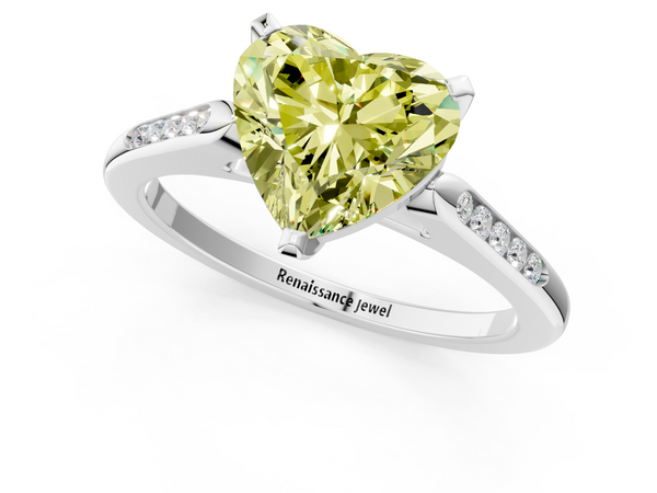 Platinum Fancy Yellow Heart  Cut Channel Set Solitaire Engagement Ring with Four-Prong Setting