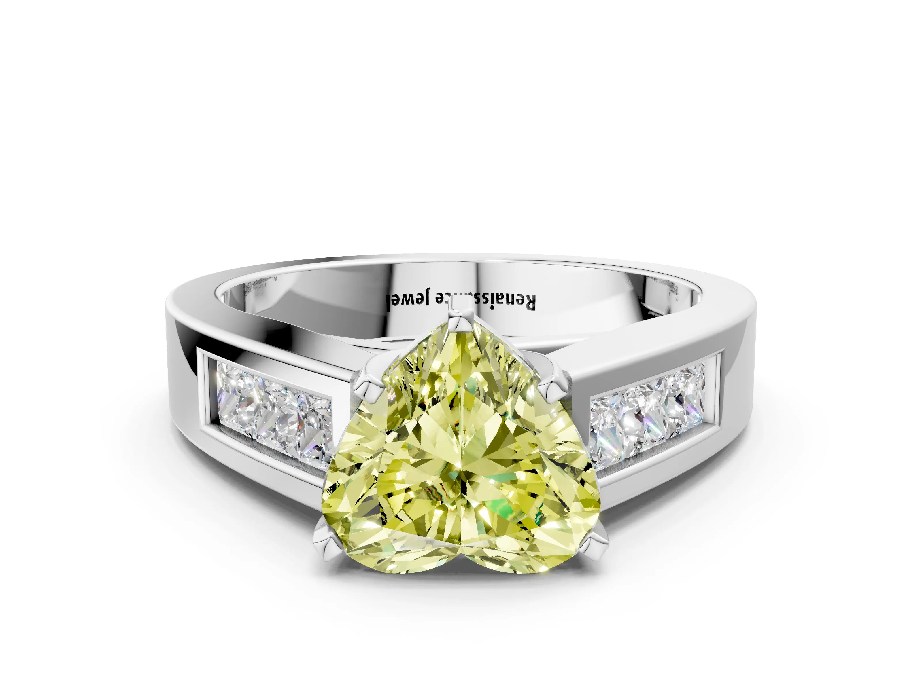 White gold Fancy Yellow Heart Cut Cut Channel Set Solitaire Ring with Four-Prong Setting_12