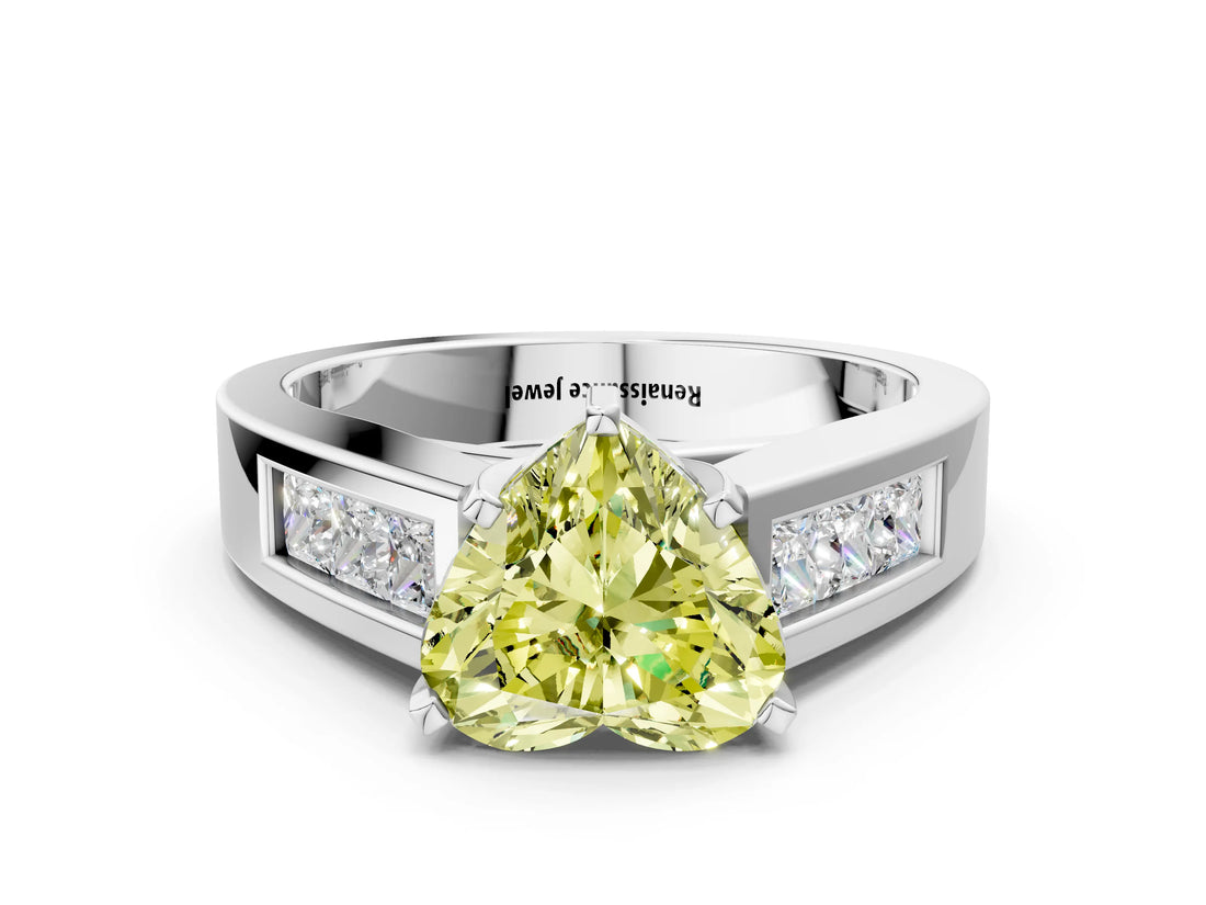 White gold Fancy Yellow Heart Cut Cut Channel Set Solitaire Ring with Four-Prong Setting_12