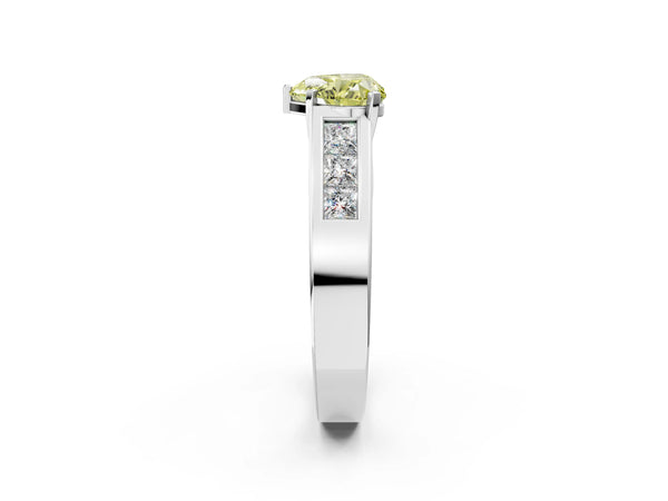 Platinum Fancy Yellow Heart Cut Cut Channel Set Solitaire Ring with Four-Prong Setting