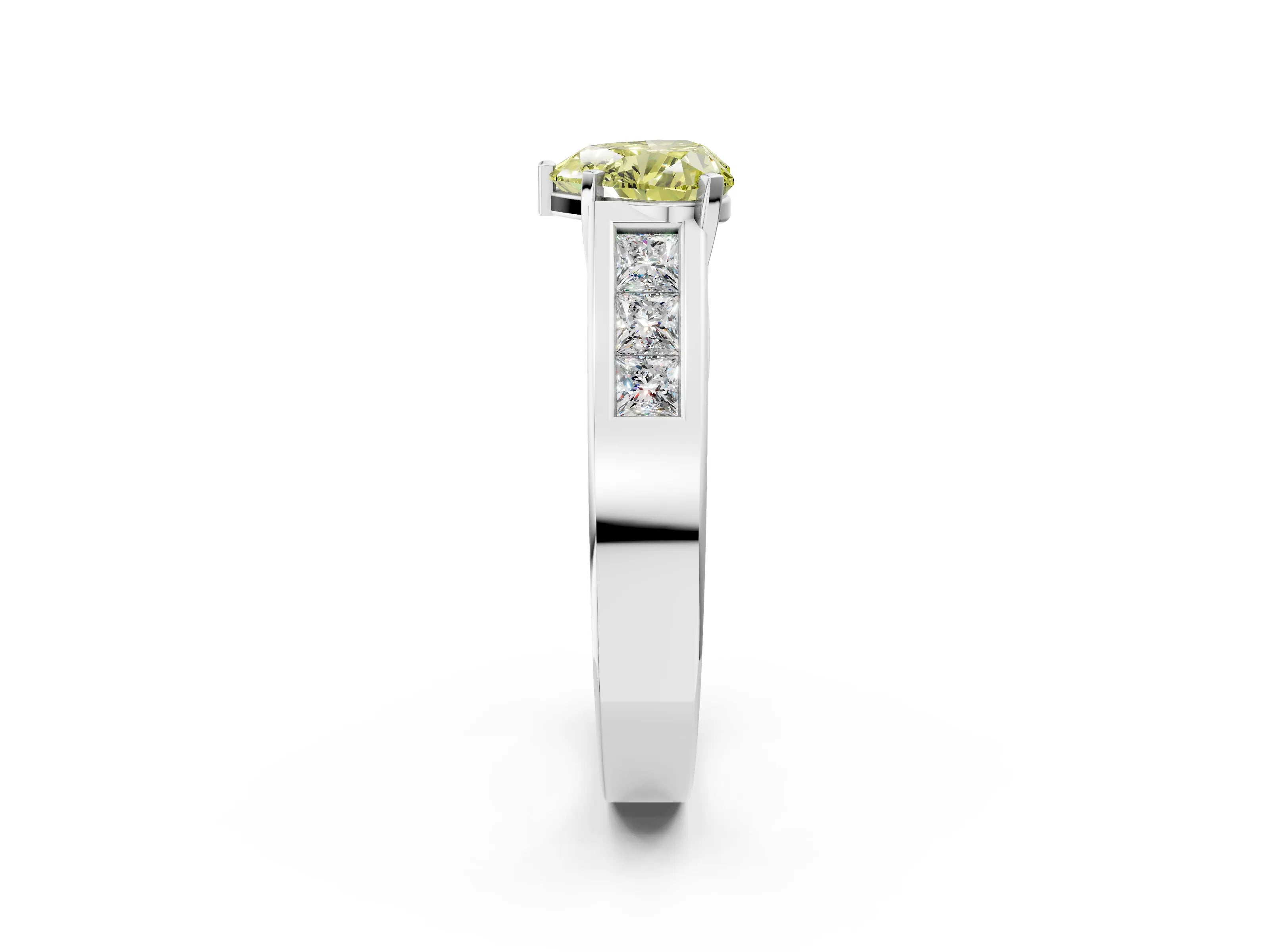 White gold Fancy Yellow Heart Cut Cut Channel Set Solitaire Ring with Four-Prong Setting_2