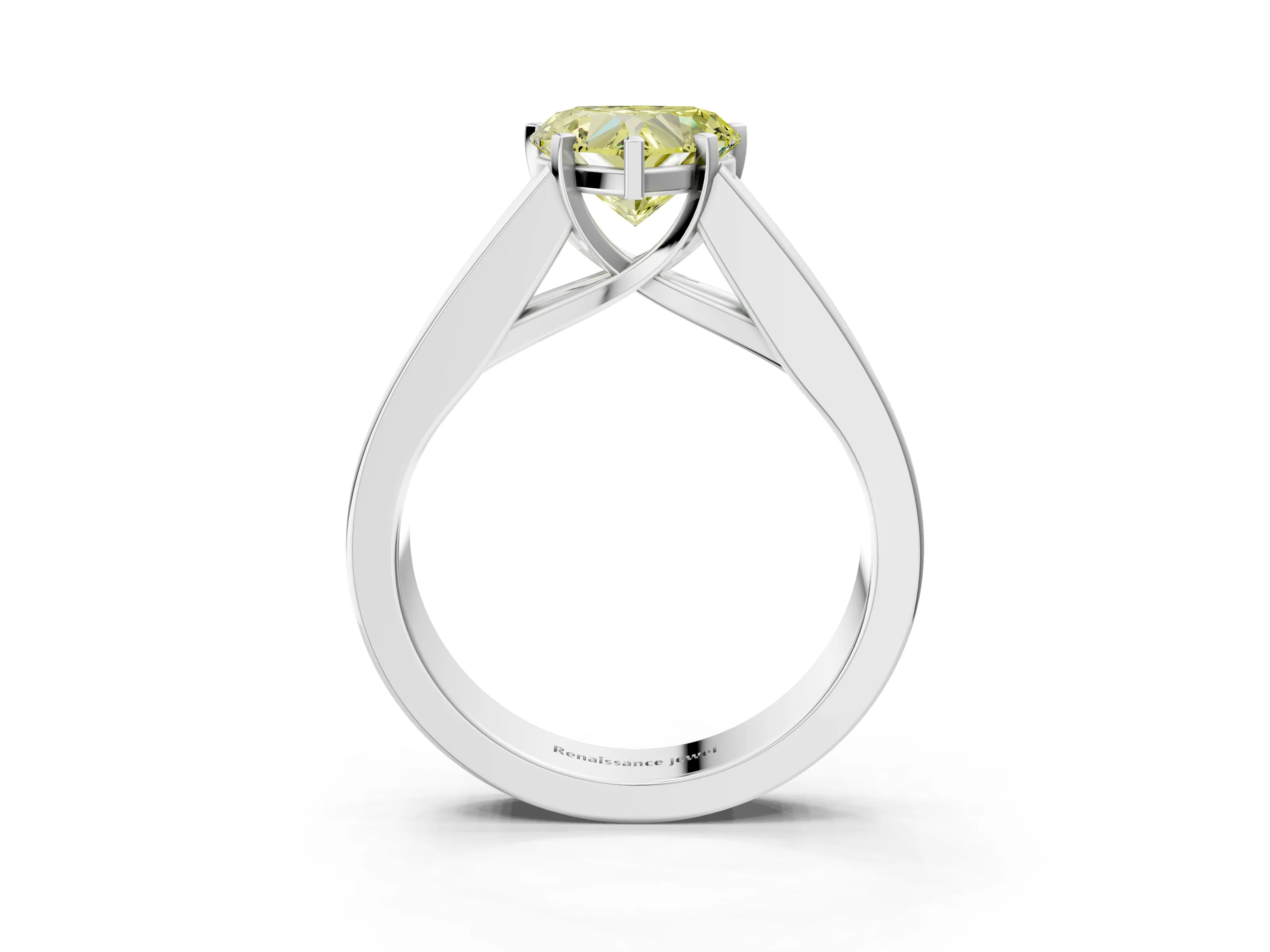 White gold Fancy Yellow Heart Cut Cut Channel Set Solitaire Ring with Four-Prong Setting_3