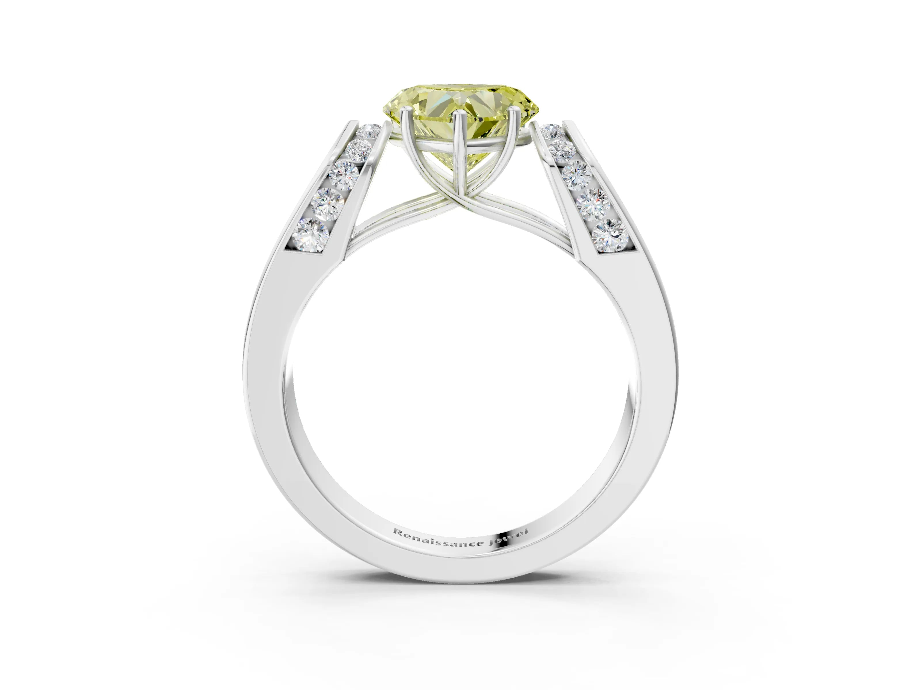 White gold Fancy Yellow Heart Cut Cut Diamond Channel Set Solitaire Ring with Four-Prong Setting_111