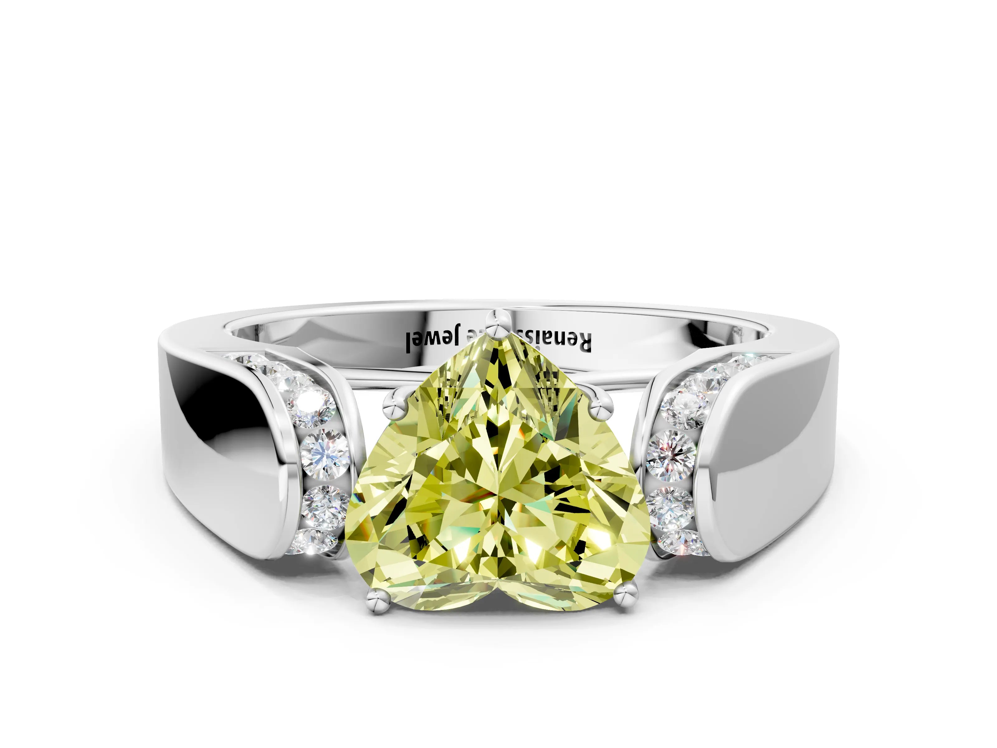 White gold Fancy Yellow Heart Cut Cut Diamond Channel Set Solitaire Ring with Four-Prong Setting_144