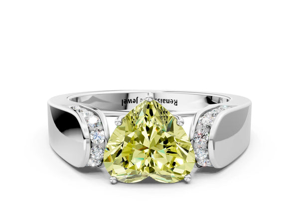 Sterling Silver Heart-Shaped Channel Set Engagement Ring Setting for Fancy Yellow Center