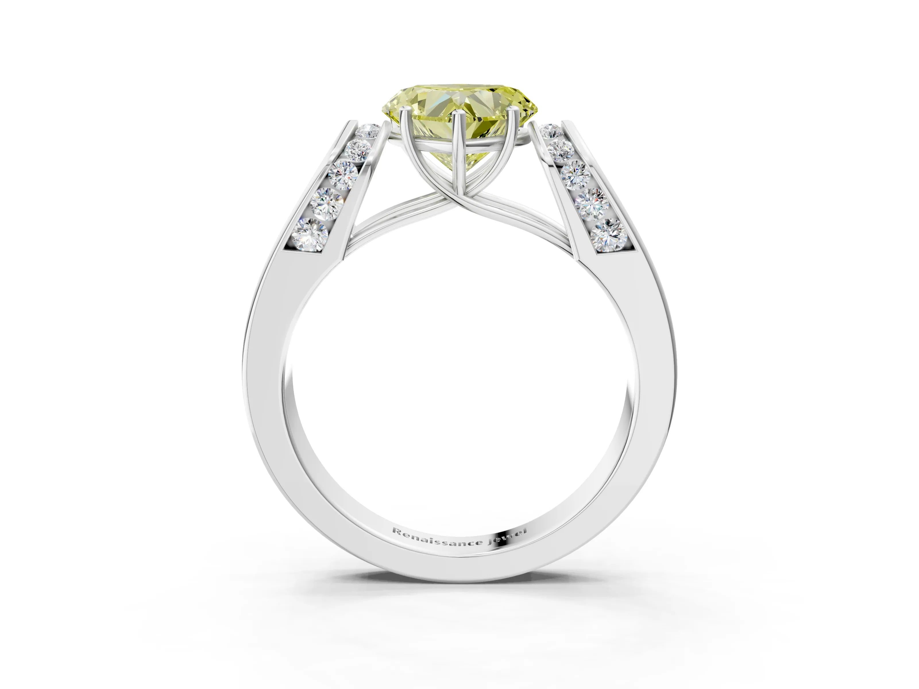White gold Fancy Yellow Heart Cut Cut Diamond Channel Set Solitaire Ring with Four-Prong Setting_147