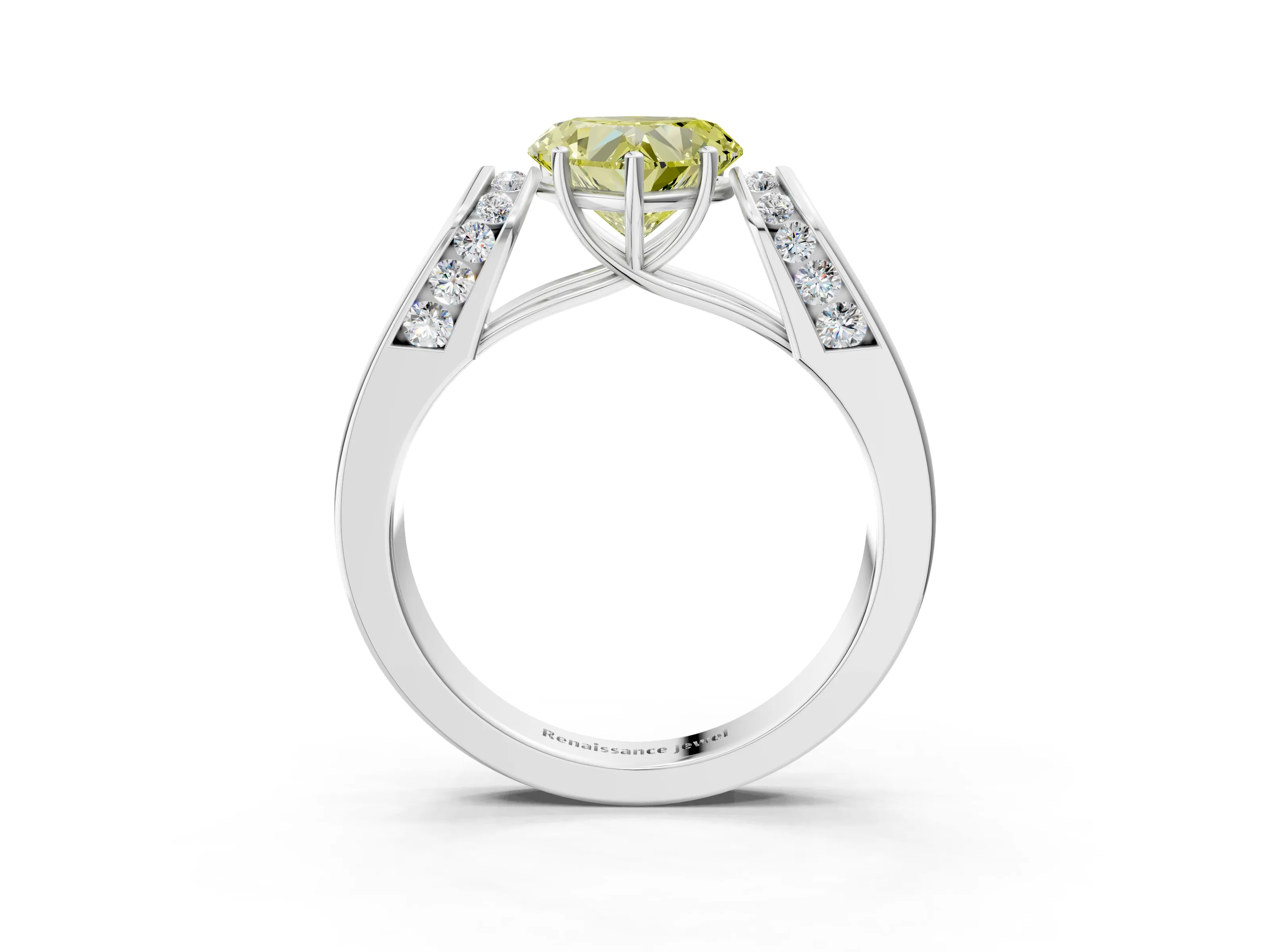 White gold Fancy Yellow Heart Cut Cut Diamond Channel Set Solitaire Ring with Four-Prong Setting_183