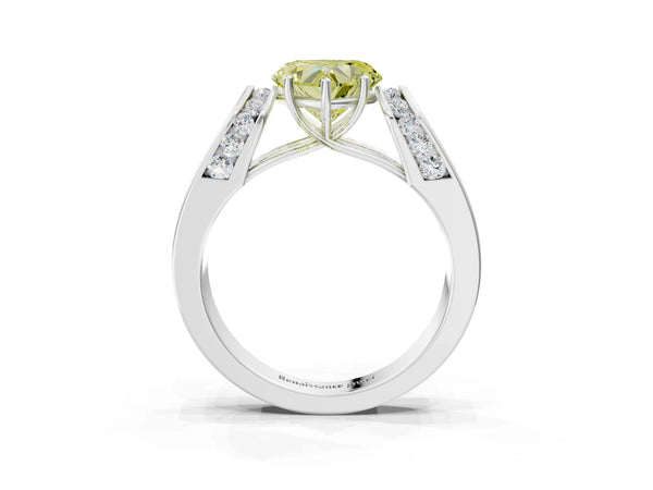 White gold Fancy Yellow Heart Cut Cut Diamond Channel Set Solitaire Ring with Four-Prong Setting