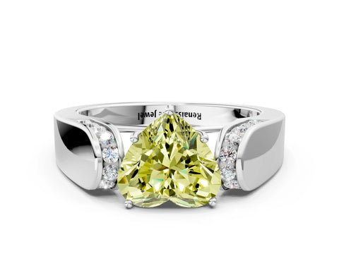 White gold Fancy Yellow Heart Cut Cut Diamond Channel Set Solitaire Ring with Four-Prong Setting