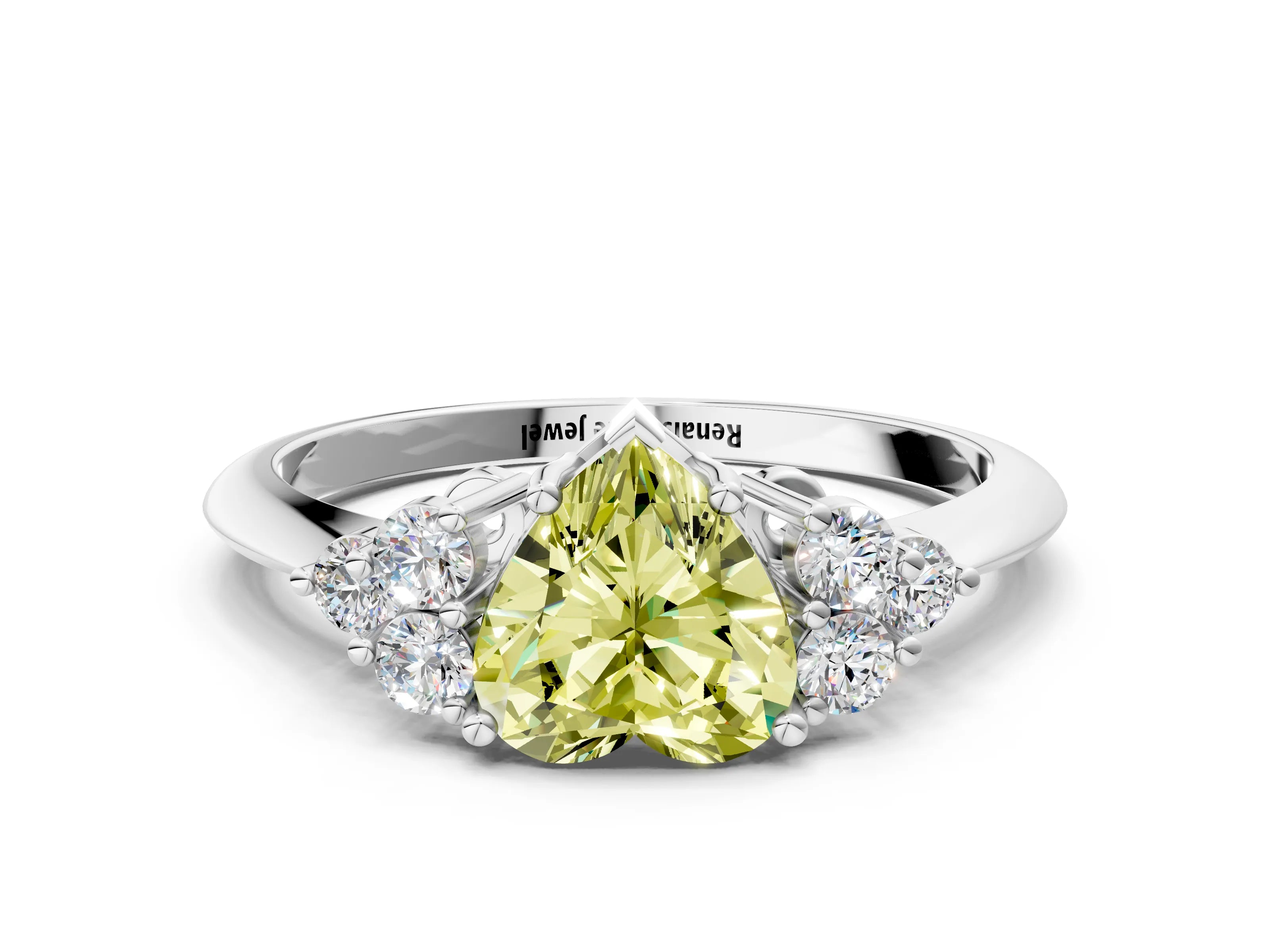 White gold Fancy Yellow Heart Cut Cut Diamond Cluster Ring with Solitaire Band and Four-Prong Setting_12