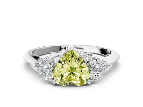 White gold Fancy Yellow Heart Cut Cut Diamond Cluster Ring with Solitaire Band and Four-Prong Setting_12