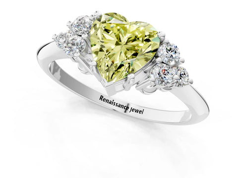 White gold Fancy Yellow Heart Cut Cut Diamond Cluster Ring with Solitaire Band and Four-Prong Setting_13