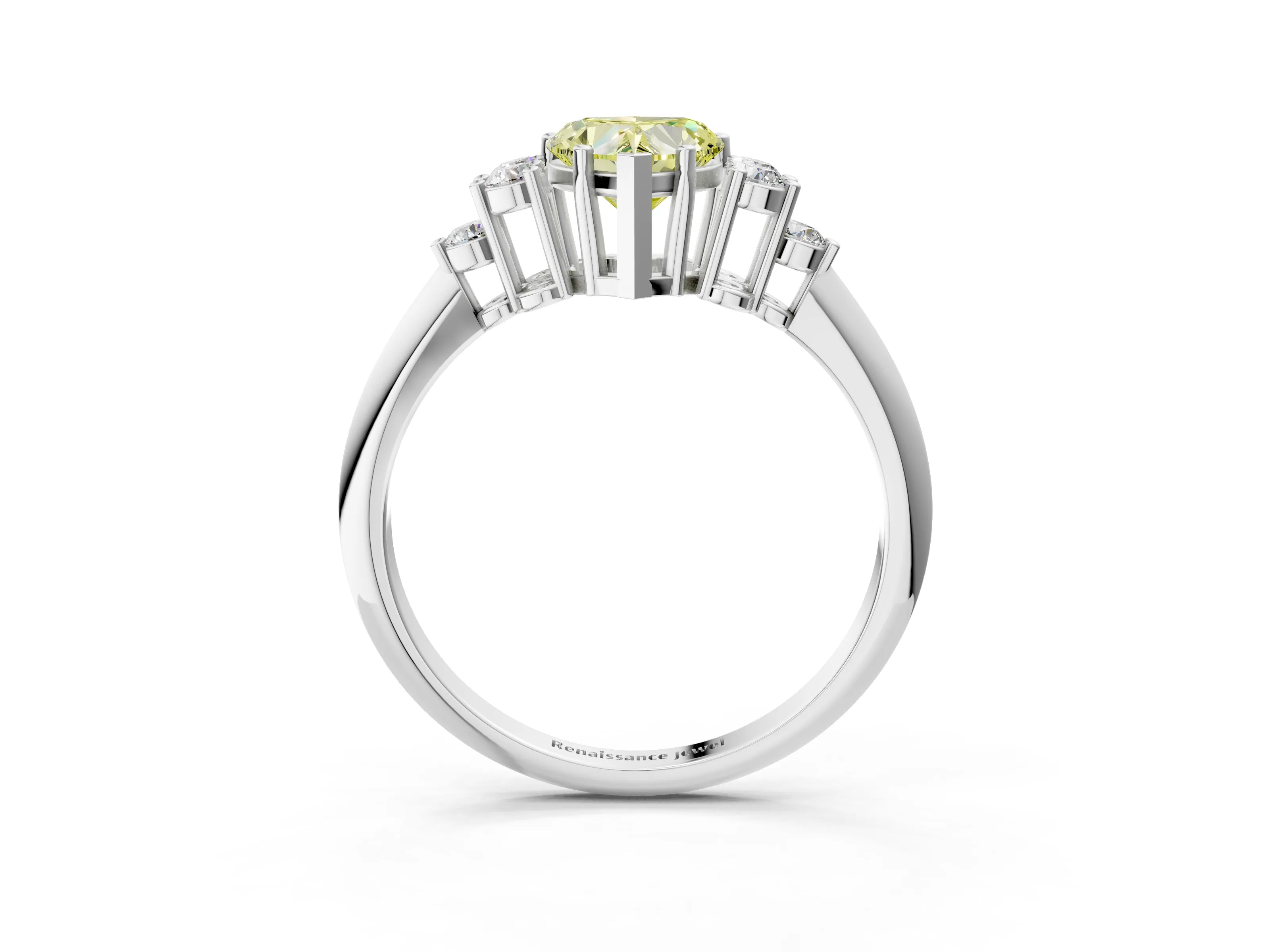 White gold Fancy Yellow Heart Cut Cut Diamond Cluster Ring with Solitaire Band and Four-Prong Setting_15