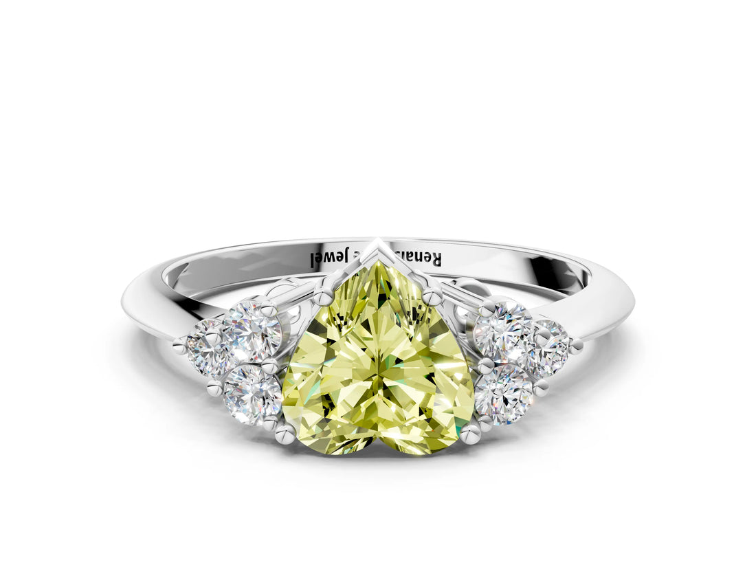 White gold Fancy Yellow Heart Cut Cut Diamond Cluster Ring with Solitaire Band and Four-Prong Setting_36