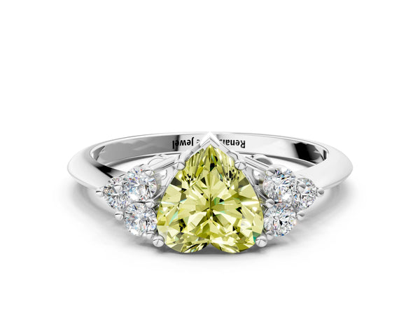 Platinum Fancy Yellow Heart Cut Cut Diamond Cluster Ring with Solitaire Band and Four-Prong Setting