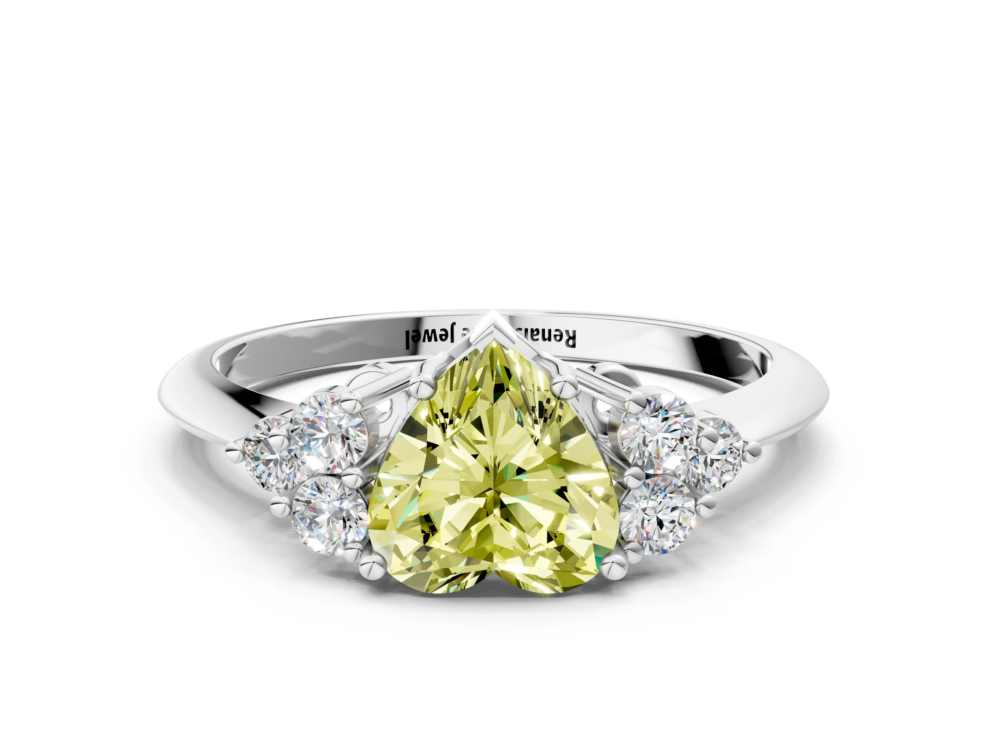 White gold Fancy Yellow Heart Cut Cut Diamond Cluster Ring with Solitaire Band and Four-Prong Setting_36