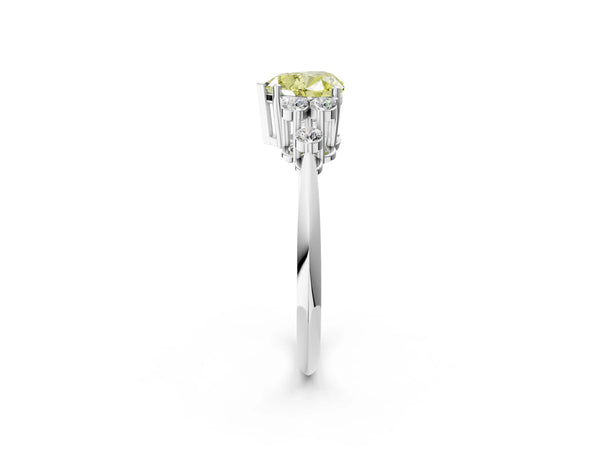 Platinum Fancy Yellow Heart Cut Cut Diamond Cluster Ring with Solitaire Band and Four-Prong Setting