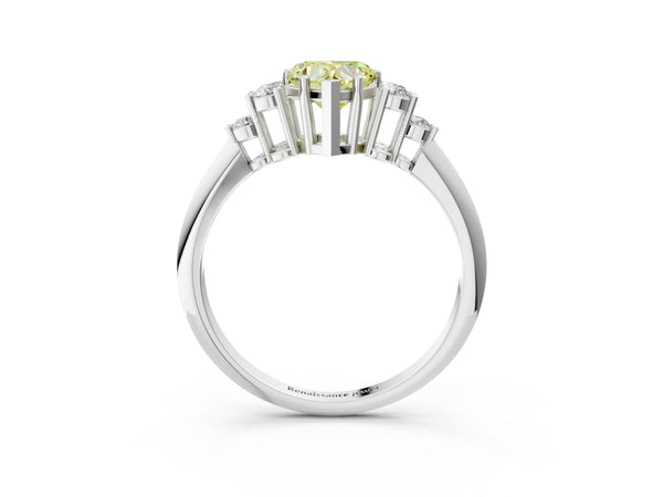 Platinum Fancy Yellow Heart Cut Cut Diamond Cluster Ring with Solitaire Band and Four-Prong Setting