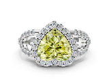 White gold Fancy Yellow Heart Cut Cut Diamond Halo Engagement Ring with Open Split Pavé Band
