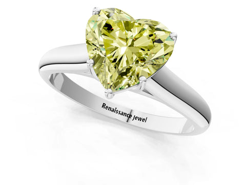 White gold Fancy Yellow Heart Cut Cut Diamond Solitaire Engagement Ring with Tapered Plain Band and Four-Prong Setting_13
