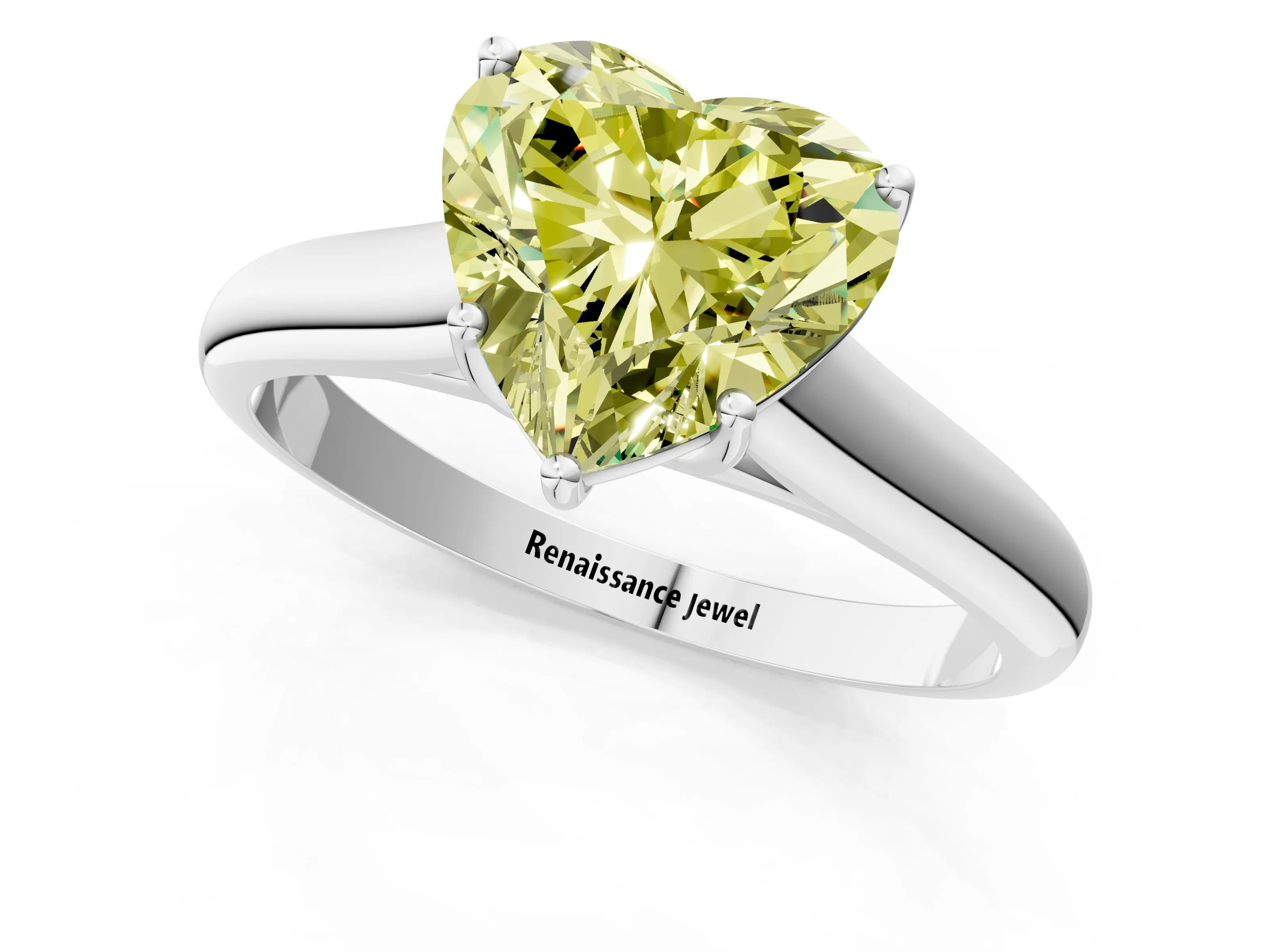 White gold Fancy Yellow Heart Cut Cut Diamond Solitaire Engagement Ring with Tapered Plain Band and Four-Prong Setting_1