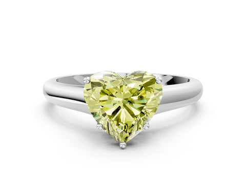 White gold Fancy Yellow Heart Cut Cut Diamond Solitaire Engagement Ring with Tapered Plain Band and Four-Prong Setting