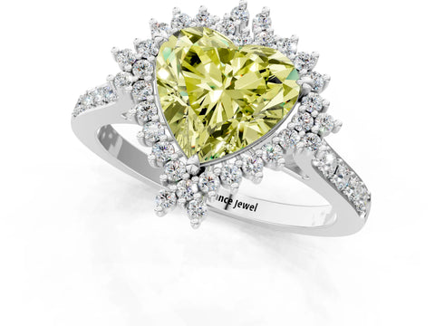White gold Fancy Yellow Heart Cut Cut Diamond Sunburst Halo Engagement Ring with Pavé Band_13
