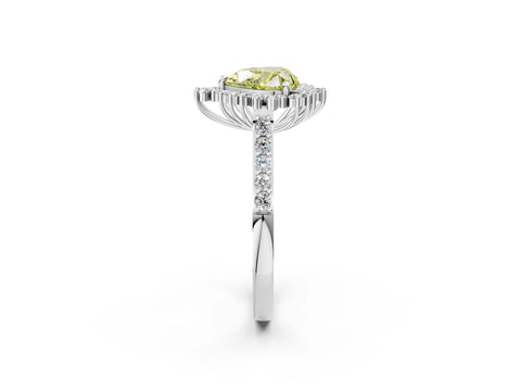 White gold Fancy Yellow Heart Cut Cut Diamond Sunburst Halo Engagement Ring with Pavé Band_14