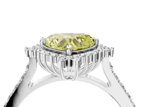 White gold Fancy Yellow Heart Cut Cut Diamond Sunburst Halo Engagement Ring with Pavé Band_16