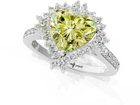 White gold Fancy Yellow Heart Cut Cut Diamond Sunburst Halo Engagement Ring with Pavé Band_1
