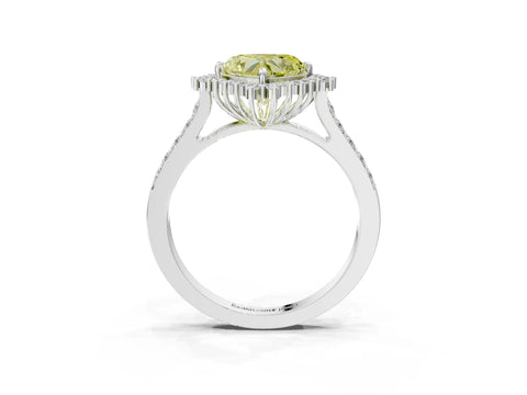 White gold Fancy Yellow Heart Cut Cut Diamond Sunburst Halo Engagement Ring with Pavé Band_3