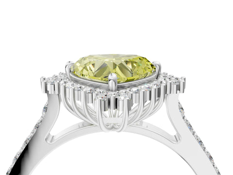 White gold Fancy Yellow Heart Cut Cut Diamond Sunburst Halo Engagement Ring with Pavé Band_4