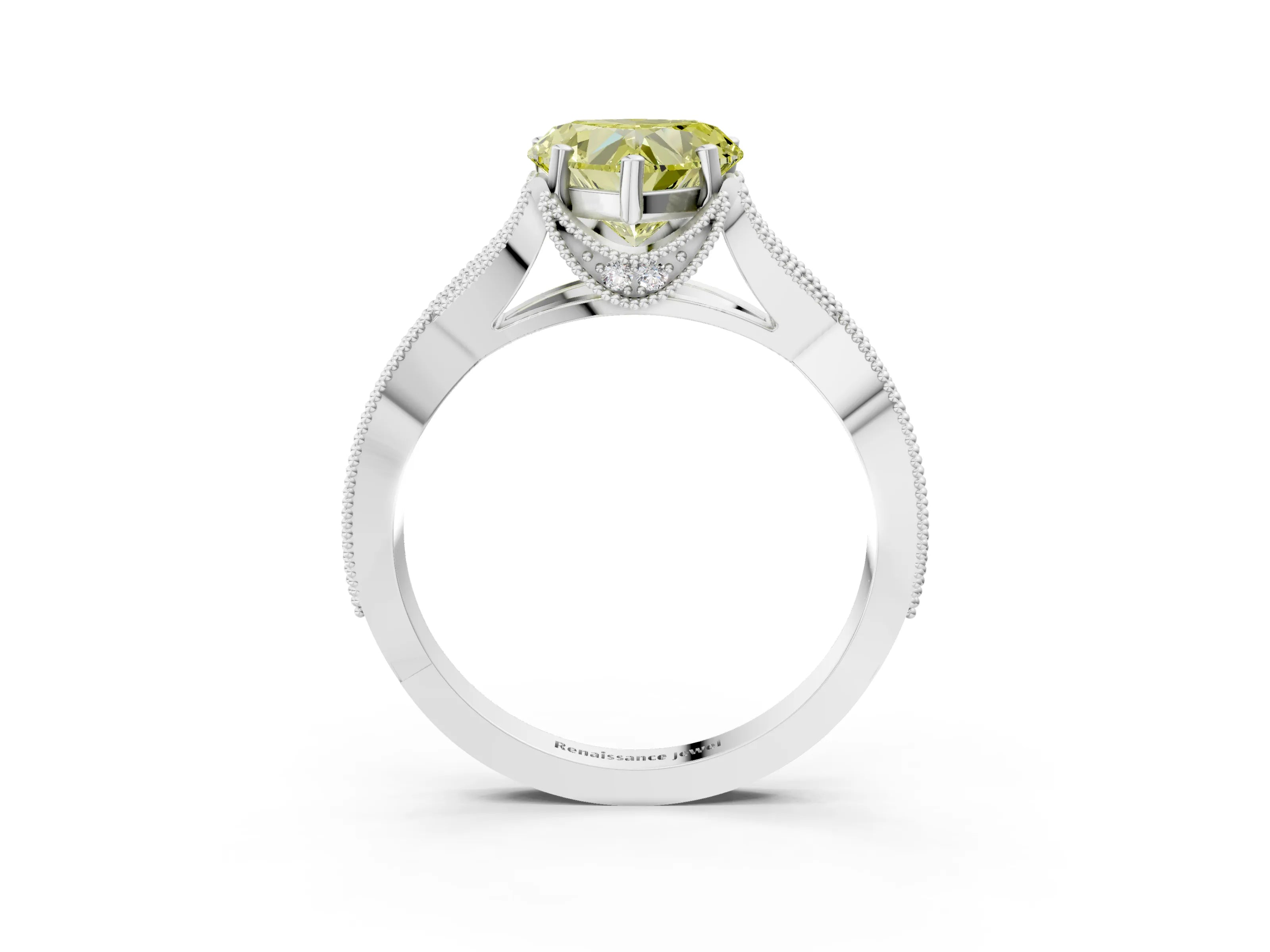 White gold Fancy Yellow Heart Cut Cut Diamond Twisted Band with Milgrain Pave Setting and Four-Prong Setting_15